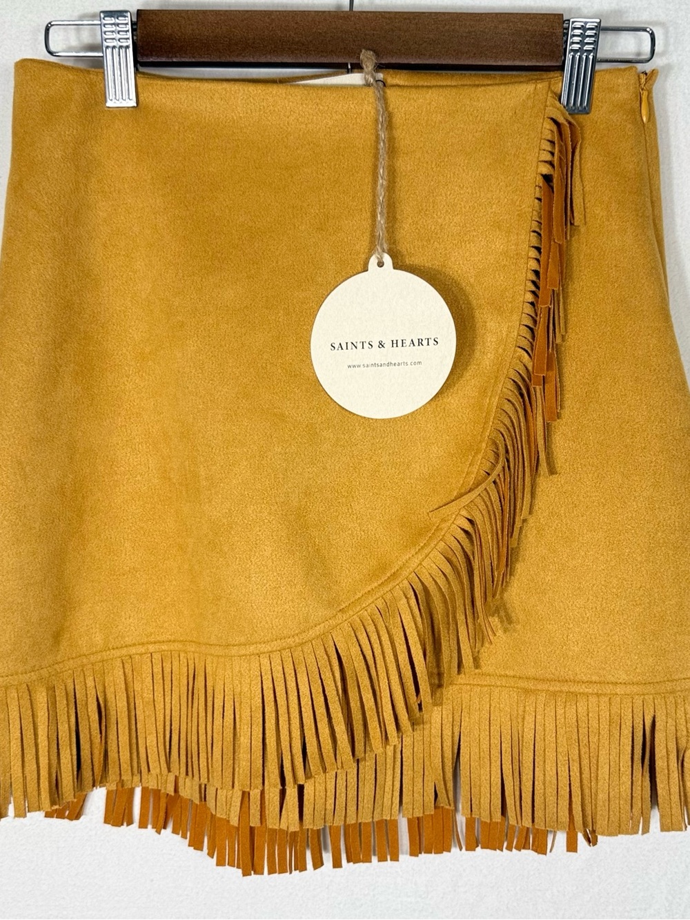 Saints & Hearts Mustard Suede Fringe Mini Skirt